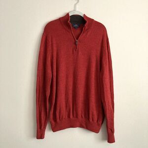 Brooks Brothers Mens Size Large 100% Merino Wool 1/4 Zip Sweater Mock Neck Red